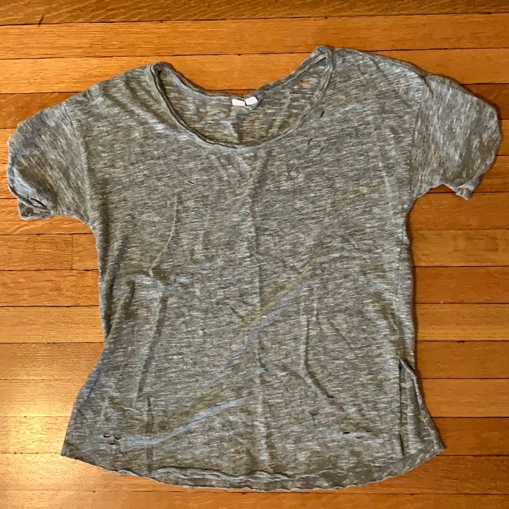 Gray slouchy top with fashionable tears